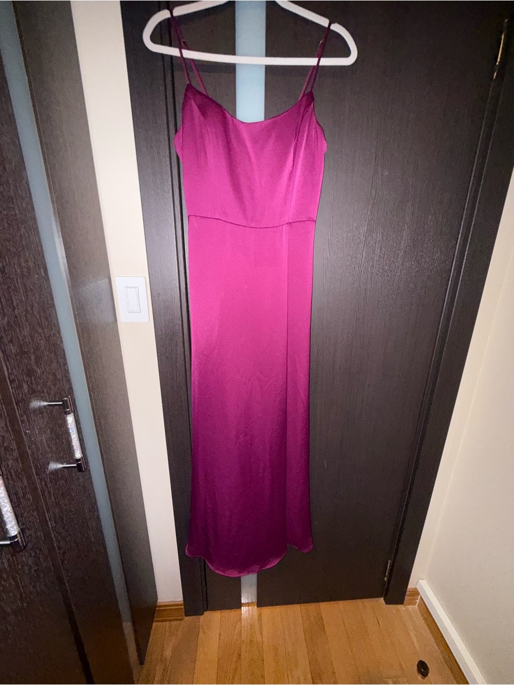 Magenta A-Line Slip Maxi Dress with Spaghetti Straps & Built in Bra Size US 8